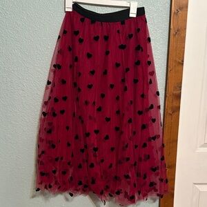 Elegant Red Tulle skirt with velvet hearts
